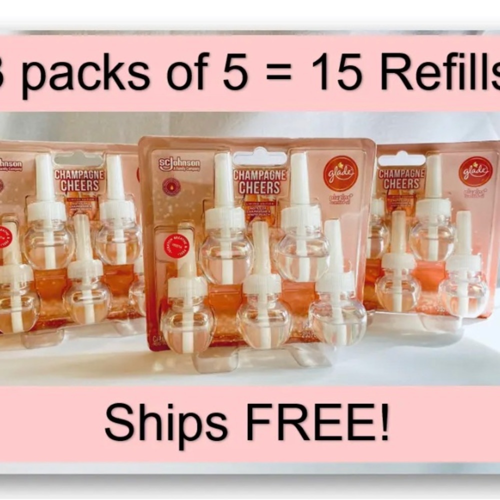 Glade plugins 15 count refills. You will receive (3) 5 packs. Champagne Cheers